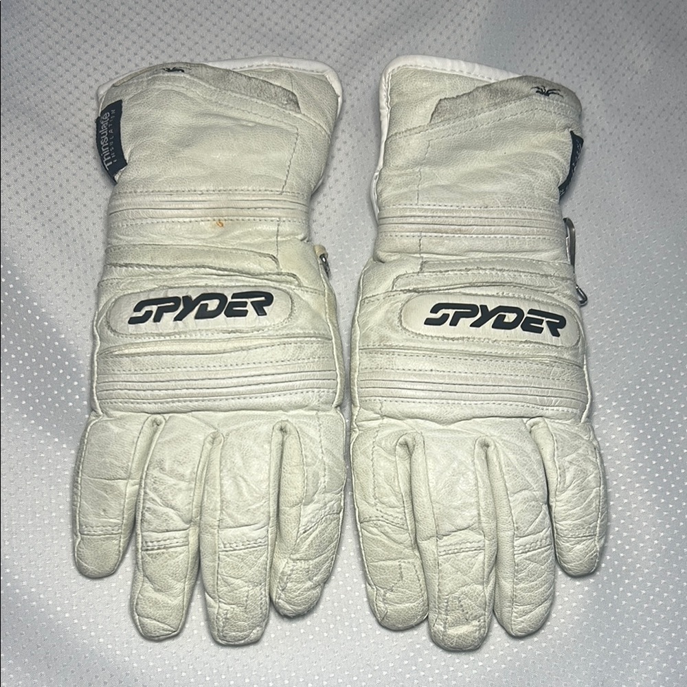 Spyder White Leather Winter Gloves Skiing Snowboarding Thinsulate Dry Zone Small